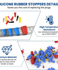 Top Grade 200 Pc Silicone Rubber Tapered Plug Kit With 8 Sizes Ranging From 1/16 Inch To 5/8 Inch Ideal Versatile Stopper Set For Any Project Or Diy Fixin Around The House And Garage Today. silicone stoppers in multiple sizes on ruler