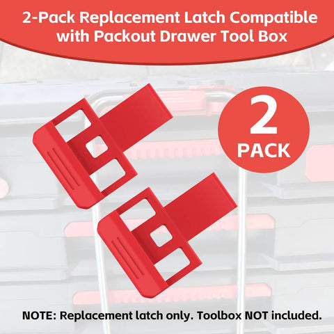 Bulletproof Two Pack Replacement Latch For Milwaukee Packout Drawer Toolbox, red plastic latches for storage, 2-pack.