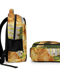 Side view of Red Mailbox Yard Pup Printed Backpack for Everyday Use, unisex, with durable polyester and large capacity.