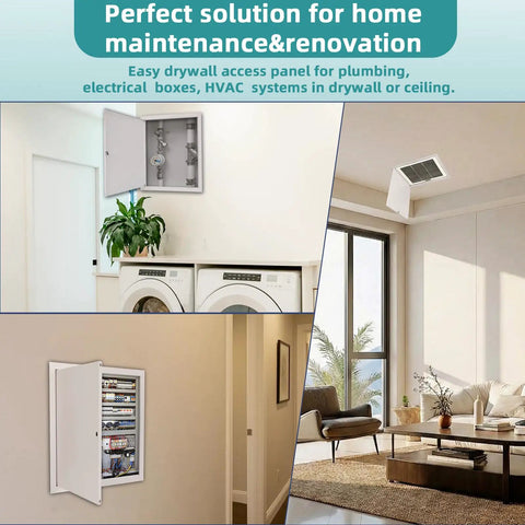 Heavy Duty 14X24 Metal Access Panel For Drywall Ceilings And Walls Rust Resistant Aluminum Frame installed in laundry for plumbing access.