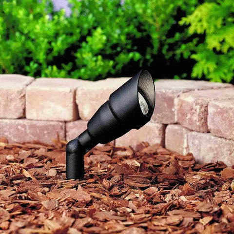 Accent Outdoor 12V Low Voltage Path Light, 1-Light MR-16, Textured Black Finish with Ground Stake, installed in garden mulch