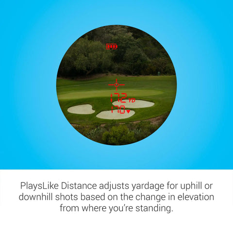 Approach Z30 Golf Laser Range Finder With 6X Magnification, Pin To Flag Distance Up To 400 Yards view through lens showing PlaysLike Distance