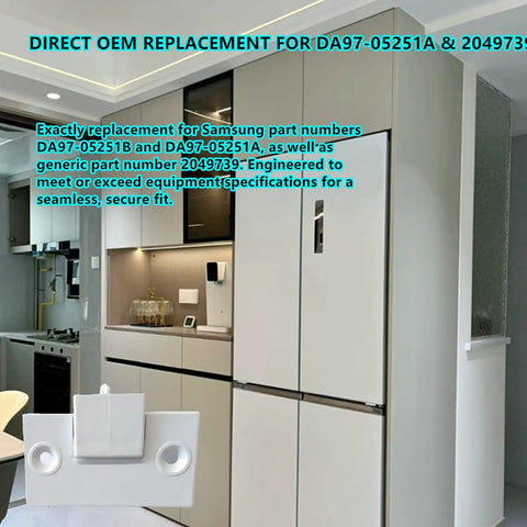Image showing a kitchen setup with Refrigerator Hinge Shelf Assembly Replacement DA97-05251B Direct OEM Fit prominently displayed.