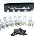 Diamond Polishing Paste Kit With 10 Pro Grade Pastes Featuring 50 Percent Diamond Powder, Oil Based Compound, Grit Range From 400 To 200000, Ideal For Marble Glass Metal Jewelry Resin Silver Gemstones, Made In USA, Includes 5 Gram Syringes shown with caps and packaging