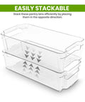 Clear Plastic Stackable Fridge Storage Bins 8 Pack Pantry Organization Cubes for Grocery Management showing stackable design.