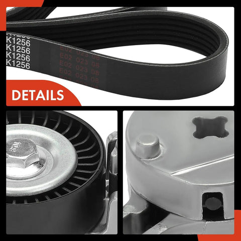 Close-up of Beefed Up Engine Serpentine Belt Drive Kit With Tensioner For Toyota Camry 2012 Through 2017 2.5L components