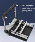 Manual Solder Paste Stencil Printer With Aluminum Alloy Frame for PCB assembly, dual screw alignment, independent X and Y positioning.
