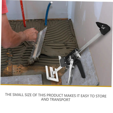 Heavy Duty Hand Lifting Tool Jack 2 Piece Set Multi Function Tile Installer in use on tile installation with a trowel.