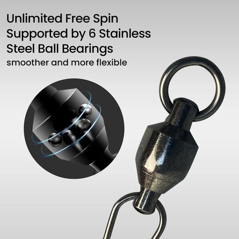 25 Pack High Strength Fishing Snap And Swivels Set With Six Stainless Steel Ball Bearings For 360 Degree Rotation And 33 Lb Test Tough As Nails Lure Action For Freshwater And Saltwater Use, stainless steel swivel