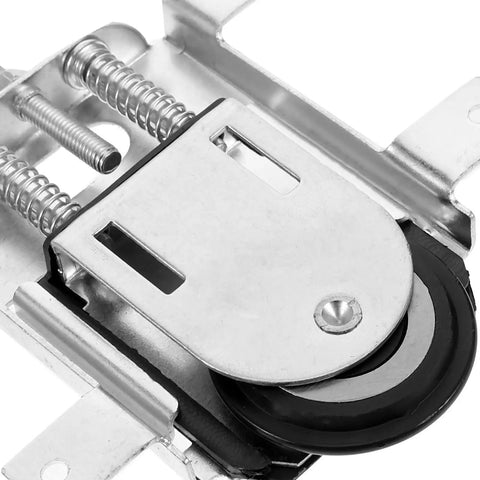Close-up of Heavy Duty Stainless Steel Sliding Door Pulley With Double Bearing Wheel for closets, showcasing its robust metal design.