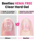 Comparison of nails using others vs. Hema Free Hard Gel Kit 9 in 1, highlighting allergy and comfort benefits.