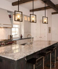 Modern Black Mini Pendant Lights Three Pack With Square Metal Frame And Glass Shade Industrial Hanging Ceiling Chandeliers For Kitchen Island