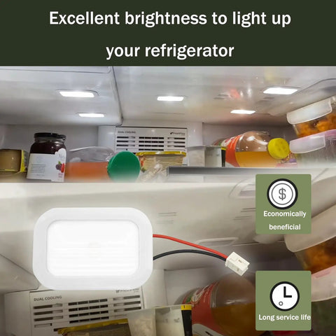 Refrigerator LED Light And Freezer Board Module Replacement illuminating fridge interior, plug-and-play installation.