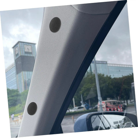 Car interior with installed 12 Piece Quick Fix Car Headliner Repair Kit With Snap Rivets And Button Pins For Auto Ceiling Fabric Replacement Interior Renovation And Easy DIY Headliner Patch For Automobile Interiors visible.