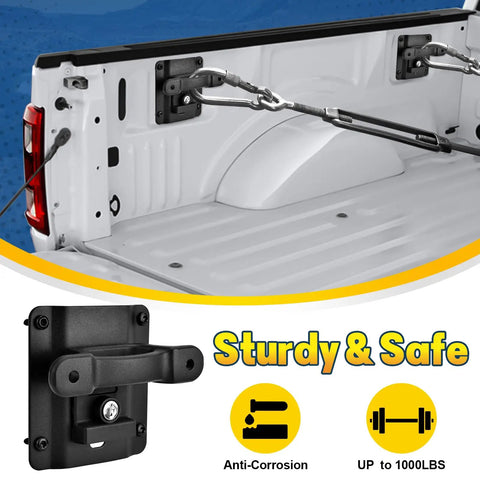 Top Shelf Rock Solid Bed Tie Down Anchors Box Link Bracket Kit With Keyed Locking Plates And Die Cast Zinc Housing For Ford F150 F250 F350 Raptor 2015 To 2022 installed in truck bed.