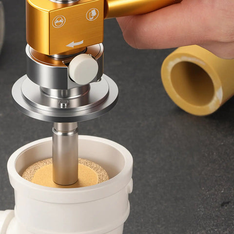 Lightweight Drill Powered PVC Pipe Cutter Attachment for Quick Easy Smooth Burr Free Cuts on PVC Drain Pipes and More in use