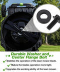 Lawn Mower Blade Replacement Kit For 21 Inch Dual Blade Mowers With Fan Bolts Nuts And Washers Included Compatible With LM2130SP LM2150SP LM2160SP And EGO Power Plus showing flange bolt and washer detail on mower.