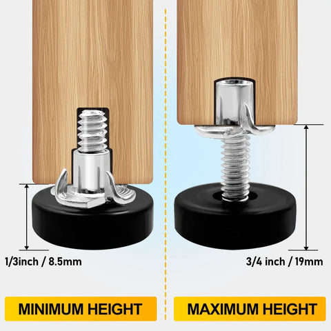 1/4-20 UNC Thread Leveling Feet For Furniture, 12 Pack Adjustable Levelers With T Nuts, Screw In Feet For Tables Chairs Desks And Stools, Galvanized Steel With PP Base, Protect Floors And Reduce Scratches And Noise