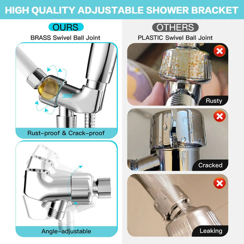 4.7-inch chrome detachable handheld shower head with 59-inch stainless steel hose and adjustable holder; brass swivel joint