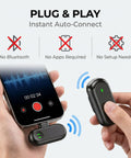 Wireless Mini Lapel Microphone For iPhone And Android, Plug And Play, No Bluetooth, showing easy connection with phone