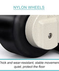 Close-up of four pack swivel castors with nylon wheels, featuring rust proof aluminum bracket, ideal for furniture mobility.