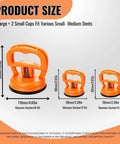 Heavy Duty Dent Puller Kit To Knock Out Stubborn Dings Quick Slick Suction Cup Paintless Auto Body Repair Tool 110 Lb Force size chart with measurements.