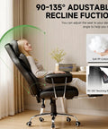 Person reclining in Big And Tall Leather Office Chair With Footrest High Back Ergonomic Gaming Chair Pocket Spring Lumbar Support And Outward Fixed Soft Armrests