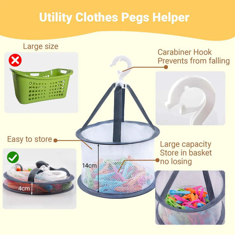 Solid Forty Eight Pc Heavy Duty Plastic Clothespins Set With Assorted Vibrant Hues Includes Sweet Mesh Storage Pouch To Keep Laundry Day Hangin Easy For Towels Crafts Garden Clips And Home Organization displayed with carabiner hook and large capacity storage.