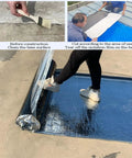 Heavy Duty Self Adhesive Roofing Tape Rock Solid Waterproof Asphalt Membrane Roll being applied with foot for seamless installation.
