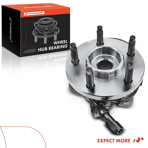 Front Wheel Bearing And Hub Assembly With ABS For 4WD Ford Ranger 2000 2001 2002 And Mazda B3000 2001 2002 B4000 2000 2002 5 Lug Compatible Direct Fit Replacement With High Load Capacity Roller Bearing For Smooth Operation And Long Life shown with box