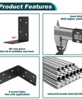 20Pcs black 4x4x2 in L-brackets corner braces; heavy duty 2 mm steel, front and side views