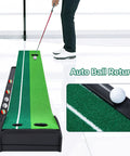 Indoor Golf Putting Mat With Auto Ball Return And Extended Rail Realistic Simulation Grass For Home Office Practice