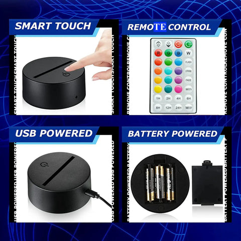 Scuba Night Light 3D Illusion Lamp With Remote 16 RGB Colors 4 Flash Modes Dimmable And Timer controls
