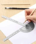 Two Arm Stainless Steel Protractor And Ruler Combo For Woodworking 0 To 180 Degrees used on paper for drawing angles
