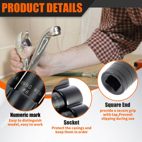 Close-up of 8 Piece Tap And Die Socket Adapter Set For Tight Spots 1/4 Inch And 3/8 Inch Taps Holder with detail view
