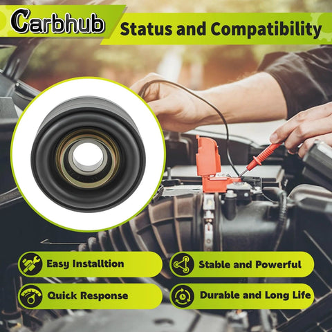 Direct Fit Drive Shaft Center Support Bearing For Nissan Infiniti Pathfinder Frontier D21 Pickup Replacement Bearing displayed beside car engine.