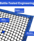 Heavy Duty 10x10 Golf Net For Garage And Backyard, Boss Level Training Netting detail showing 1 inch mesh and reinforced border
