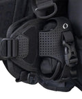 Womens Lightweight Scuba BCD With Modular Harness And Integrated Weight System For A Custom Fit Packable Travel Ready Performance Dive BCD With Quick Dry Fabric And 3D Mesh Design For Easy Airflow XS SM close-up of modular harness clip
