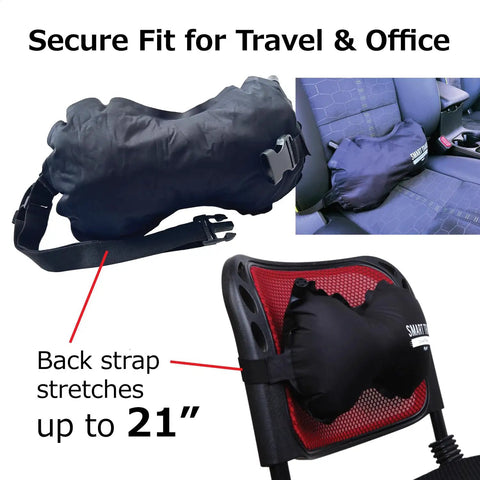 Inflatable Travel Lumbar Pillow For Airplane Seats, Adjustable Lower Back Support Cushion on chair and car seat