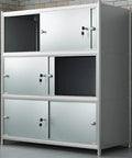Heavy Duty Stainless Steel Shelving Unit Engineered To Handle Beefy Loads Without Bending Or Sagging Rapid Setup For Kitchen Cookware Garage Gear And Utility Room Organization Stack with glass doors.