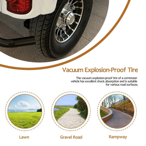 Heavy Duty 60V 800W AC Motor Mobility Scooter With 14.9 Inch Tires And Heckuva 28 Mile Range close-up of vacuum explosion-proof tire on pavement