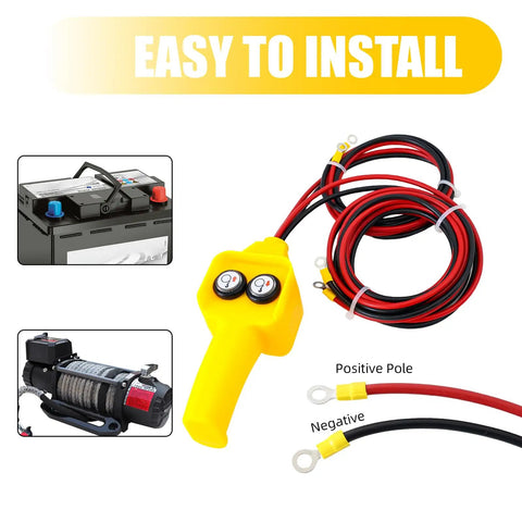 Universal 12V Winch Control Box With Relay Switch For 1500-5000LB Winches On ATV Truck And Trailer Rugged Yellow ABS Housing Simple Install Replacement To Restore Beefed Up Power And Reliable Towing, yellow control box with wiring harness and battery leads