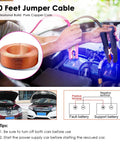 Pink Car Emergency Kit For Women And Teens With 10 Ft Jumper Cables, First Aid Kit, LED Flare, Deer Whistles, And More Roadside Help Essentials, Gift For Her, Two Color Emergency Blankets, Battery Replacement Tool, And Handy Accessories image showing jumper cables in use on car battery.