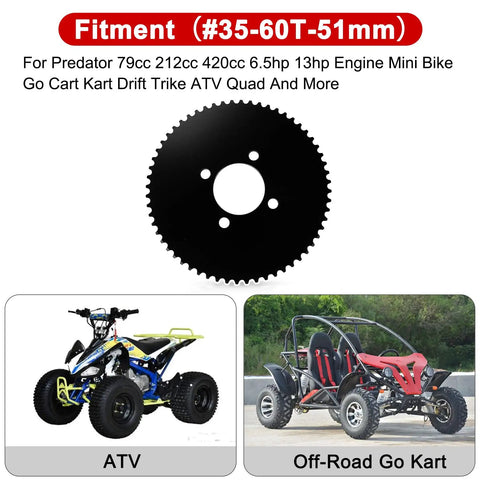 60 Tooth Rear Sprocket For Go Karts And Mini Bikes With 35 Chain Size Fits 79cc 212cc And 420cc Go Carts Predator Drift Trike ATV Quad Replacement Drive Sprocket Heavy Duty Durable Steel
