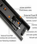 One Pair Three Stage Drawer Slides Cold Rolled Steel construction showing internal and external fixed rails for drawer installation