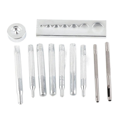 11 Piece Leather Craft Snap Fastener Tools Kit For DIY Projects, Pro Grade Steel Rivet Punch And Hole Punch 2.5mm And 3mm set