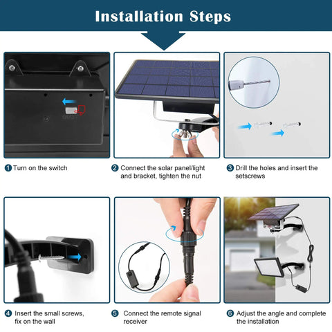 Installation steps for 1000 Lumen 48 LED Solar Dusk To Dawn Outdoor Light With Remote Control Kit