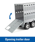 Peterbilt 1 By 16 Scale Semi Truck With Livestock Trailer And Four Cows, opening trailer door detail, durable farm toy.