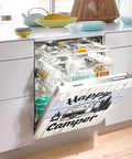 Dishwasher with Happy Camper On Wood Magnetic Cover For Refrigerator Front Door And Dishwasher Totally Ultra Strong PVC Coated Magnetic Panel