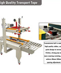 Heavy Duty Auto Carton Sealer With Dual Belt Conveyor For Swift Box Tape Seaming And Rock Solid Parcel Wrapping 110 Volt showing adjustable platform and dual conveyor.